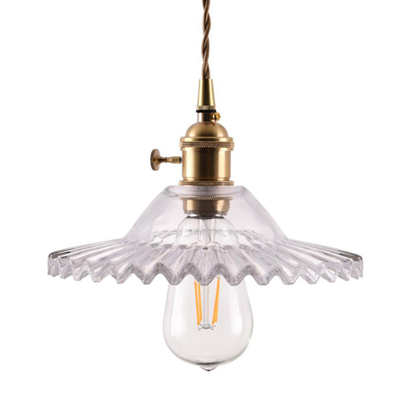 Scalloped Glass Shade Hanging Ceiling Light Vintage Industrial 1-Light Living Room Drop Pendant