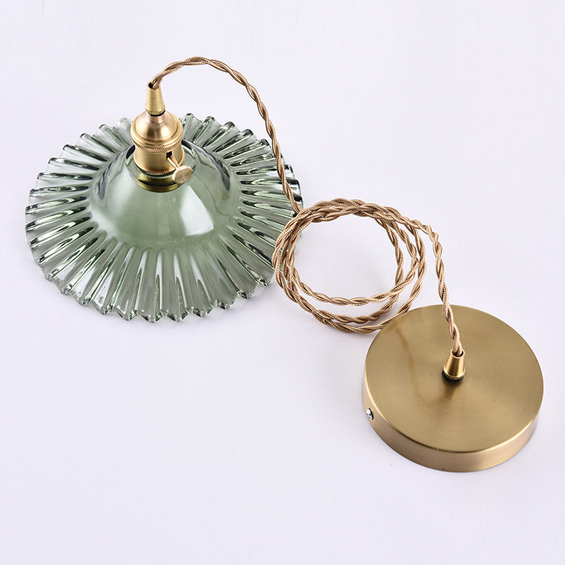 Scalloped Glass Shade Hanging Ceiling Light Vintage Industrial 1-Light Living Room Drop Pendant