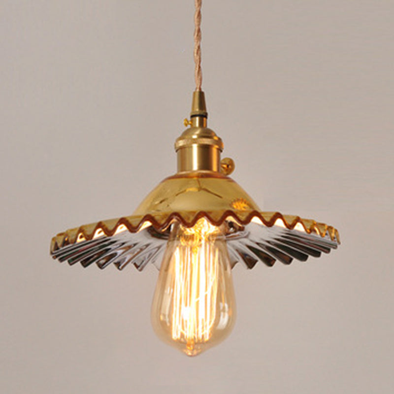 Scalloped Glass Shade Hanging Ceiling Light Vintage Industrial 1-Light Living Room Drop Pendant