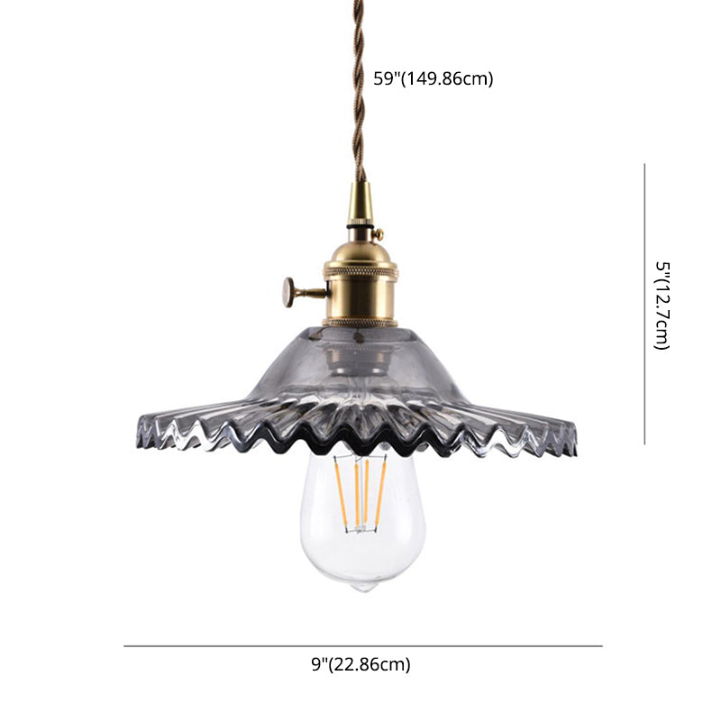Scalloped Glass Shade Hanging Ceiling Light Vintage Industrial 1-Light Living Room Drop Pendant