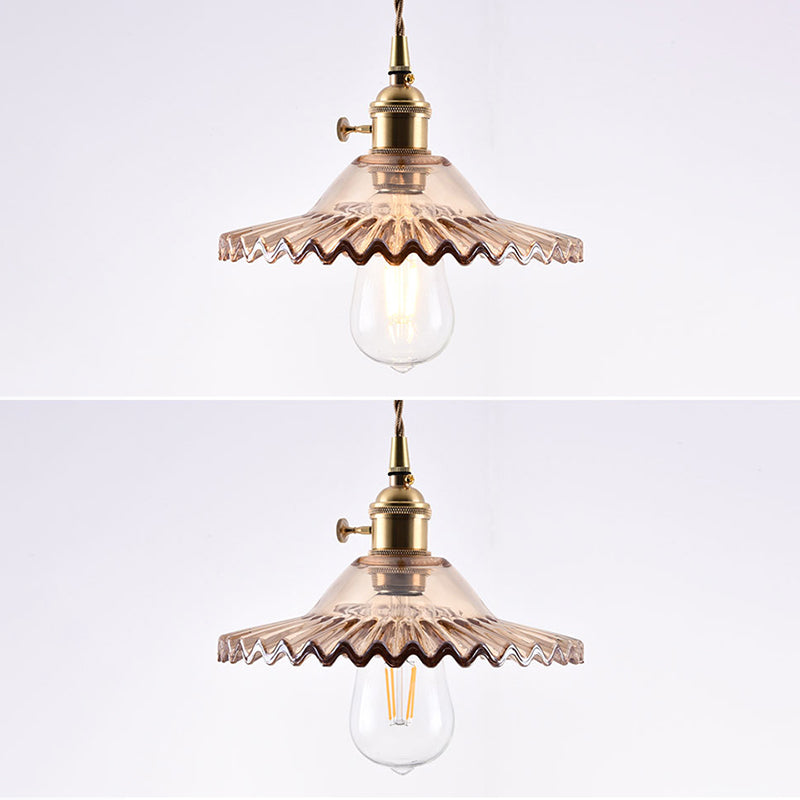 Scalloped Glass Shade Hanging Ceiling Light Vintage Industrial 1-Light Living Room Drop Pendant