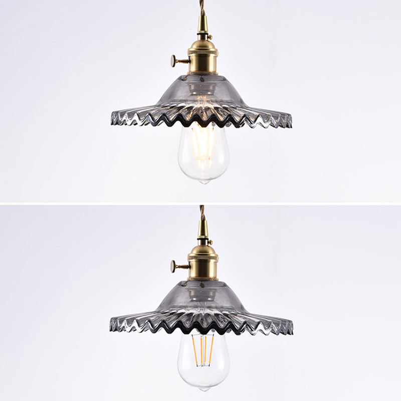 Scalloped Glass Shade Hanging Ceiling Light Vintage Industrial 1-Light Living Room Drop Pendant