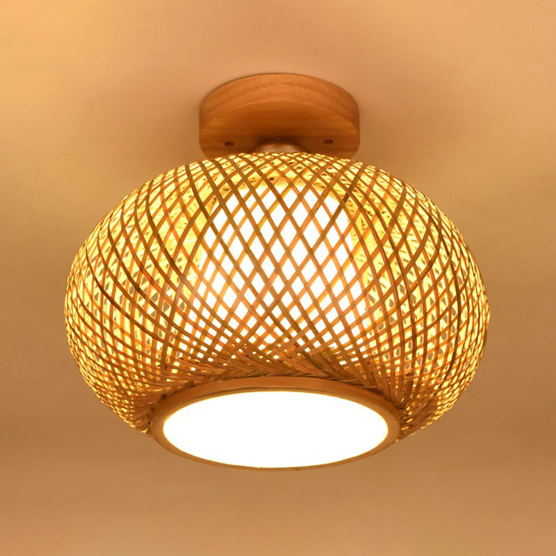 Kuppel-Halbeinbauleuchte, 1 Licht, Rattan, moderne, bündige Deckenleuchte für den Flur