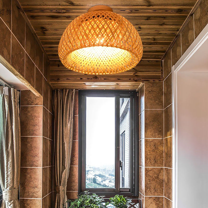 Kuppel-Halbeinbauleuchte, 1 Licht, Rattan, moderne, bündige Deckenleuchte für den Flur