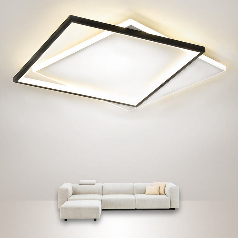 Squared Flush Mount Lighting Minimalist Metal Black-White LED Flush Ceiling Light Fixture