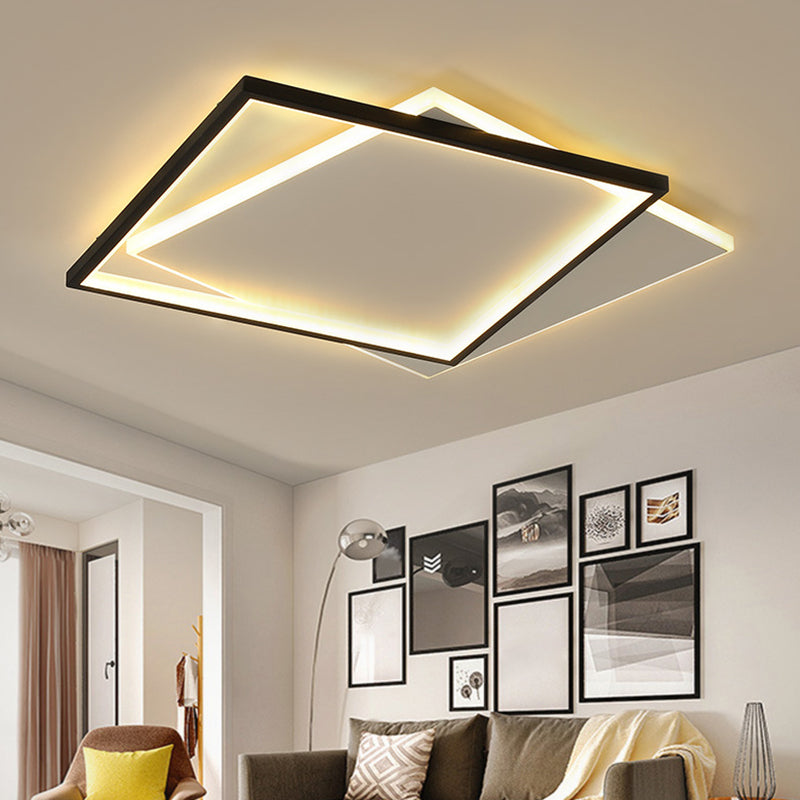 Squared Flush Mount Lighting Minimalist Metal Black-White LED Flush Ceiling Light Fixture