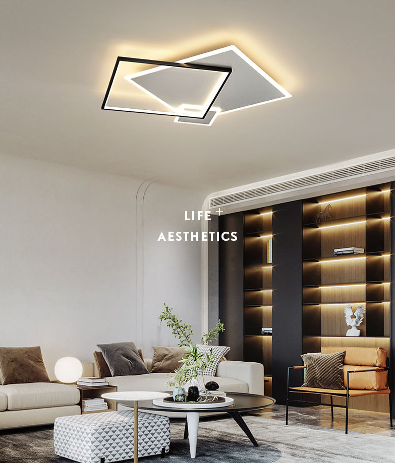 Acrylic Squares Flush Mount Light Minimalist Style LED Flush Mount Ceiling Light in Black-White
