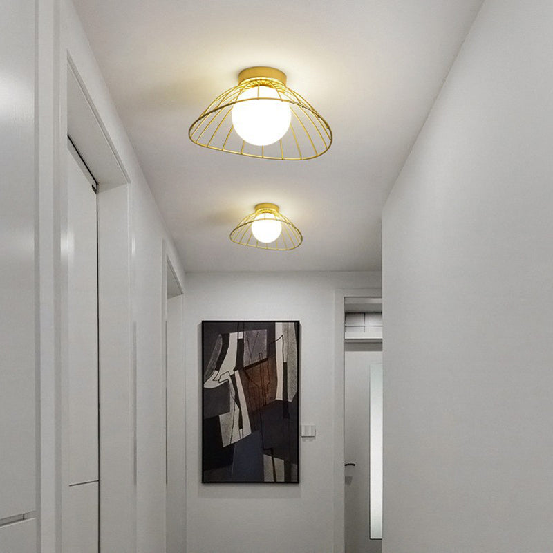 Cap Semi Flush Mount 1 Light Rattan Modern Flush Mount Ceiling Light Fixtures for Corridor