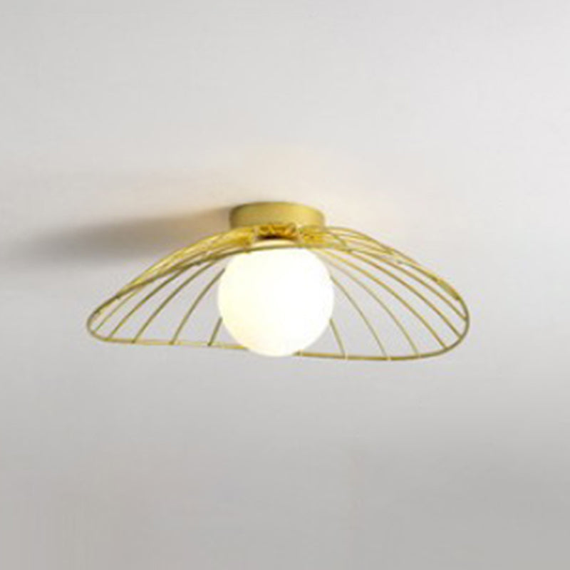 Cap Semi Flush Mount 1 Light Rattan Modern Flush Mount Ceiling Light Fixtures for Corridor
