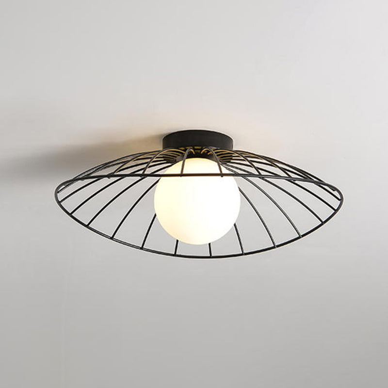 Cap Semi Flush Mount 1 Light Rattan Modern Flush Mount Ceiling Light Fixtures for Corridor