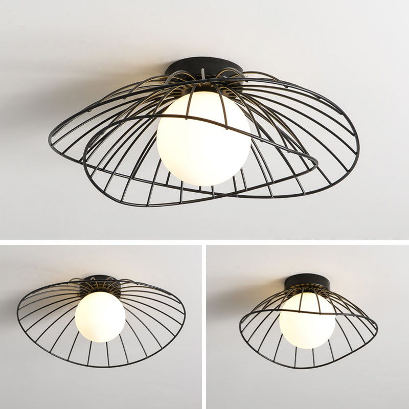 Cap Semi Flush Mount 1 Light Rattan Modern Flush Mount Ceiling Light Fixtures for Corridor