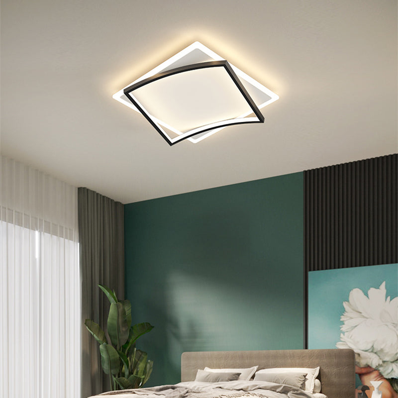 Acrylic Square Ceiling Mounted Fixture Modern Style Black-White LED Ceiling Flush Mount Light
