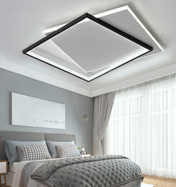 Squared Flush Mount Lighting Minimalist Metal Black-White LED Flush Ceiling Light Fixture