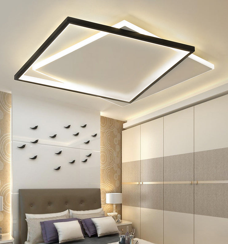 Squared Flush Mount Lighting Minimalist Metal Black-White LED Flush Ceiling Light Fixture