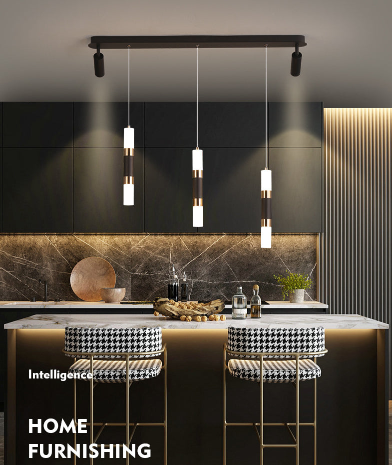 3-Lights Cylindrical LED Island Light Double Spotlight Design Modern Style Simplicity Lighting Pendant in Black
