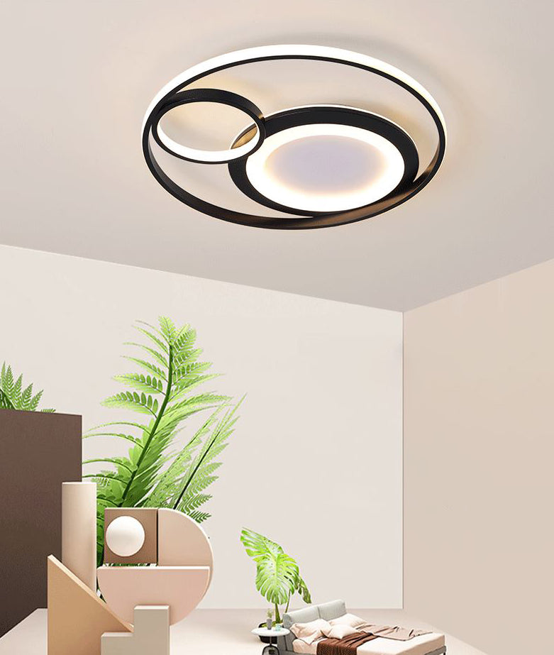 Minimalist LED Flush Mount Ceiling Fixture Black Circle Flush Mount Lighting with Metal Shade