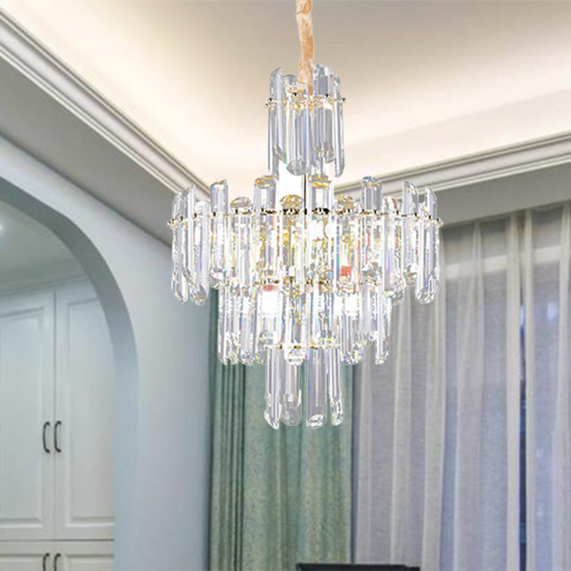 3 niveles Candelier de cristal biselado Luz de luz contemporánea 8/12 luces claras luz de techo colgante