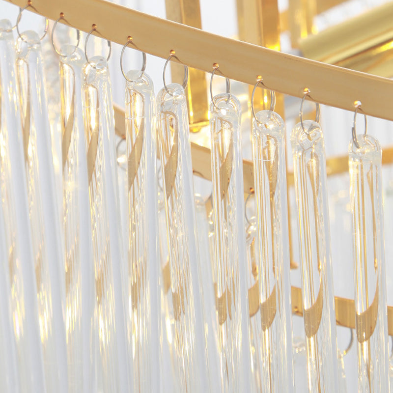 Araña colgante espiral varilla de cristal moderna 9 cabezas de oro colgante lámpara para sala de estar