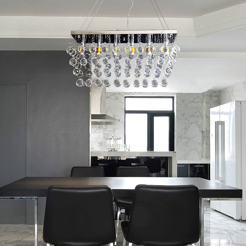 Rechteck Esszimmer Kronleuchter Lampe Kristallkugel 6/9 Köpfe Einfache Hänglampe in Nickel