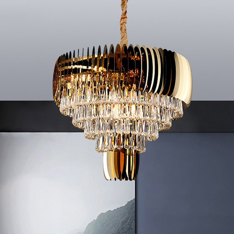 Modern Tapered Teardrop Crystal Ceiling Light 9 Heads Chandelier Light Fixture in Gold