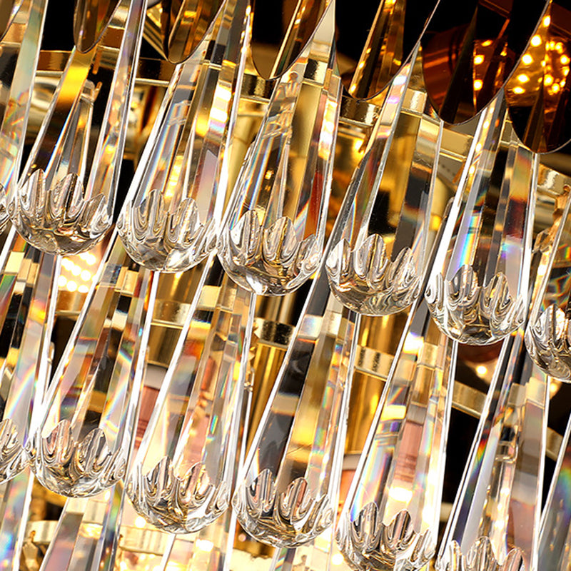 Luz de techo de cristal de lágrima tazada moderna 9 cabezas lámpara de lámpara en oro