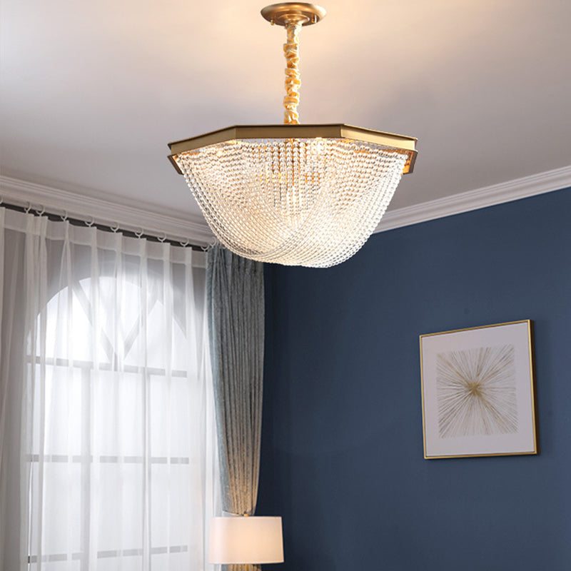 Accesorio de iluminación de lámpara de domo Postmoderna hilo de cristal 5/6 luces doradas lámpara colgante