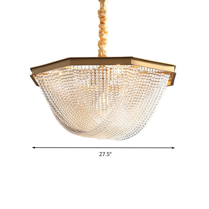 Accesorio de iluminación de lámpara de domo Postmoderna hilo de cristal 5/6 luces doradas lámpara colgante