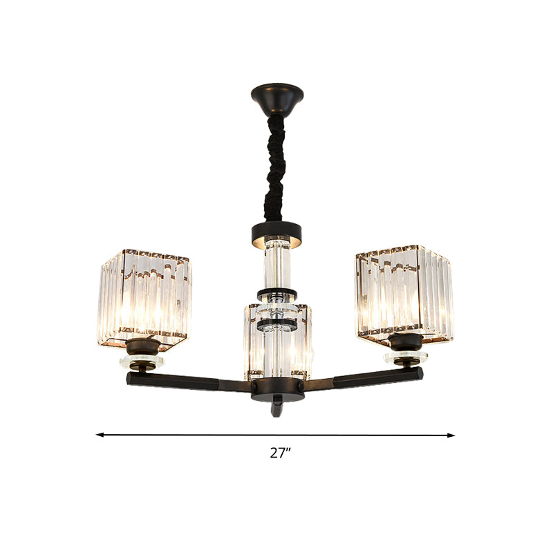 Rectangle-Cut Crystal Sputnik Chandelier Modernism 3/6/8 Lights Black Ceiling Light Fixture
