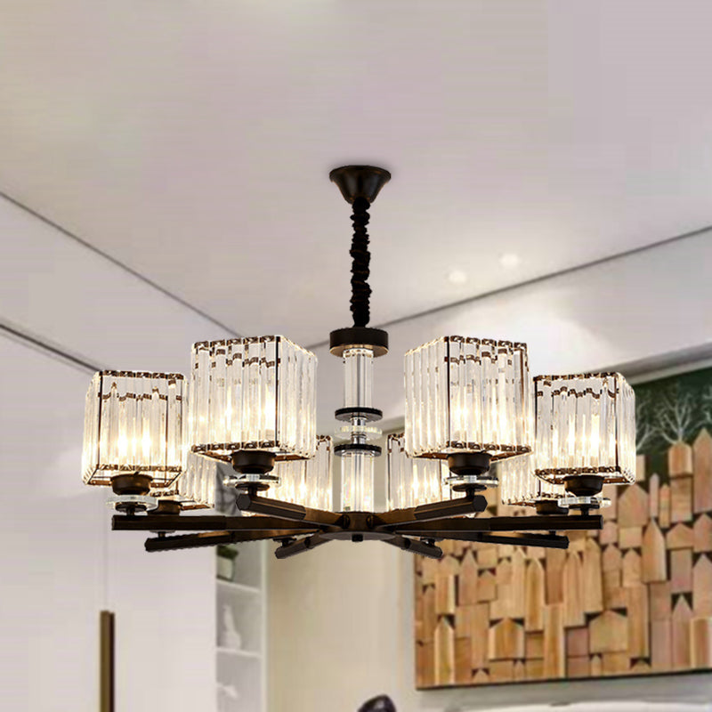 Rectangle-Cut Crystal Sputnik Chandelier Modernism 3/6/8 Lights Black Ceiling Light Fixture