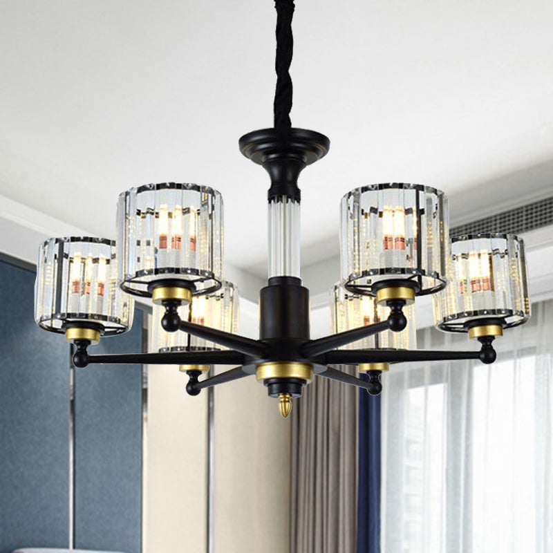 Cylindre Hanging Light Aymator modern rectangle-cut Crystal 6/8 têtes Plafond noir lustre