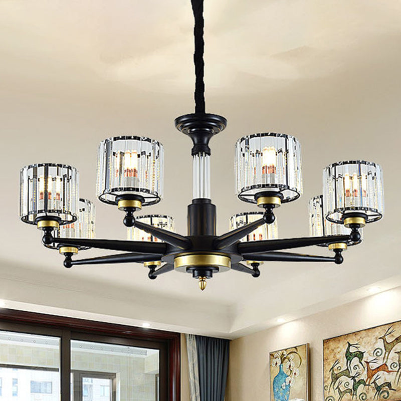 Cylindre Hanging Light Aymator modern rectangle-cut Crystal 6/8 têtes Plafond noir lustre