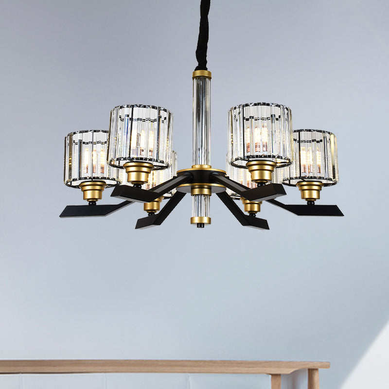 Tri-zijdige kristalstangcilinder hanger verlichting hedendaags 6/8 hoofden zwart hangende kroonluchter