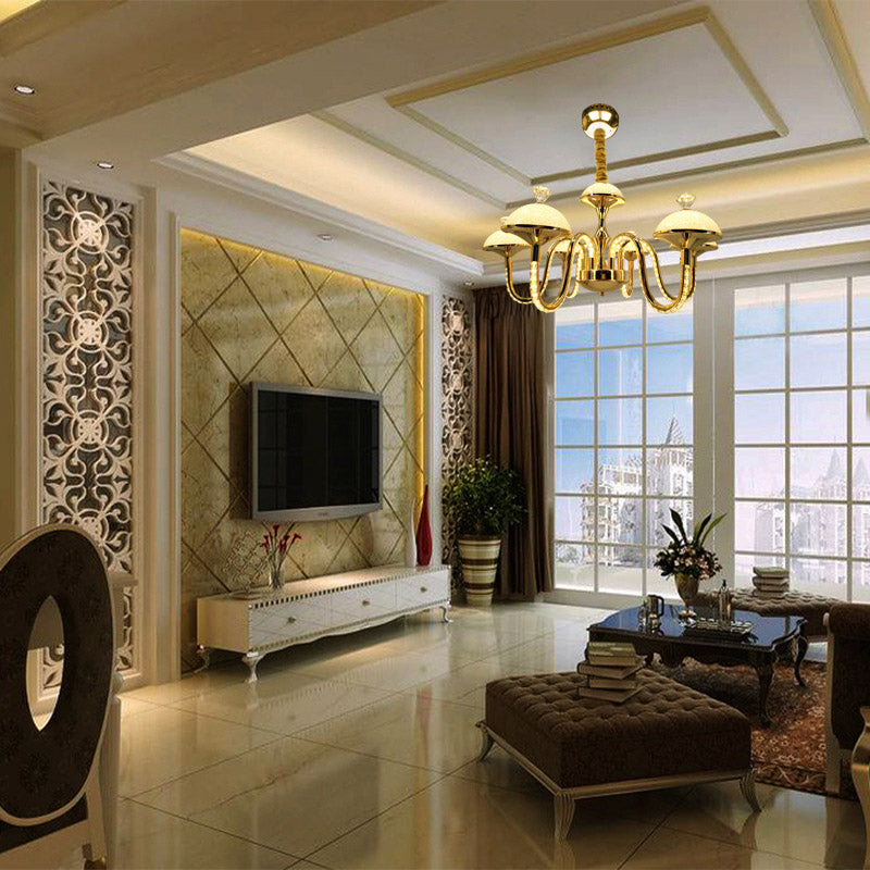 Candelier de cristal K9 en forma de tazón Modernismo Led Gold Luz colgante con sombra de vidrio esmerilado