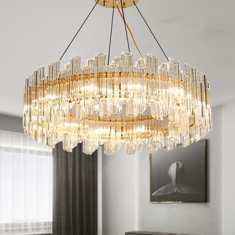 Clear Crystal Drum Hanging Chandelier Modern 8/12 Lights Gold LED Ceiling Lamp for Living Room