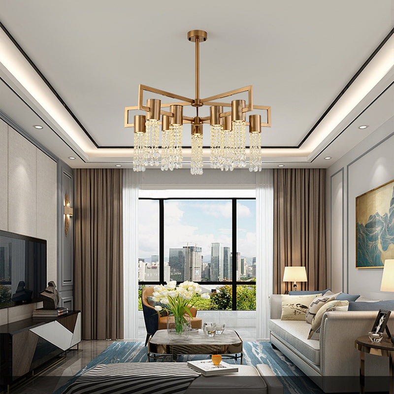 Cascada transparente K9 Candelier de cristal Modernismo 8/10 Bulbos LED LED de techo colgante de oro para dormitorio