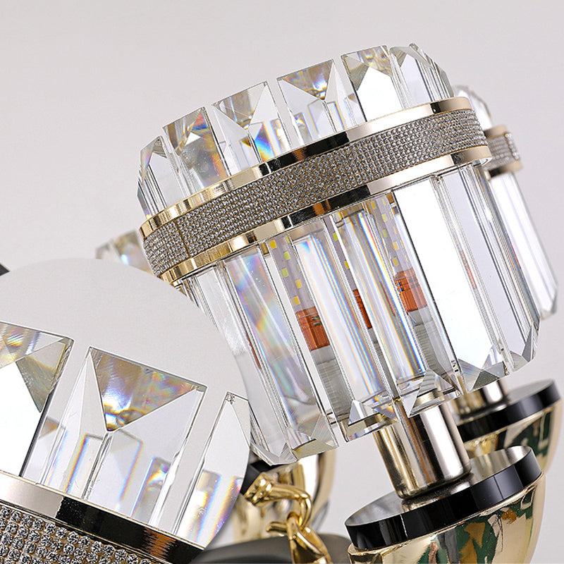 Beveled Crystal Cylinder Chandelier Lighting Traditional 6/8 Lights Black LED Hanging Pendant for Bedroom