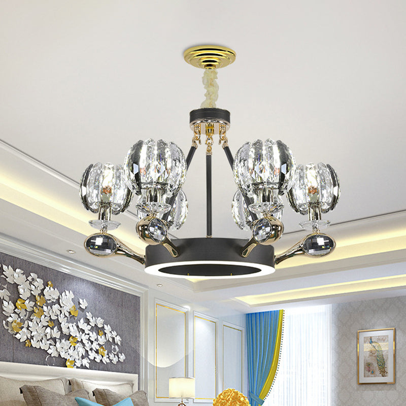 Black Global Global Chandelier Light tradicionalismo 6/8 Cabezas LEAM LED CHRISTAL CHISTAL PARA SALA DE VIVO