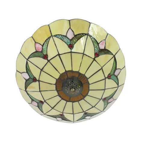 Yellow Ceiling Light, Flushmount Lighting with Art Glass Bowl Shade for Bedroom Tiffany Style