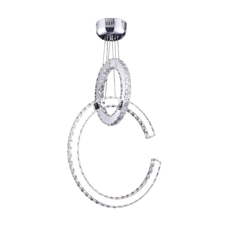 LED Wohnzimmer Kronleuchter Beleuchtung Chrom Anhängerleuchte mit 2-stufiger K9-K9-Kristallschatten in warm/weiß/3 Farblicht