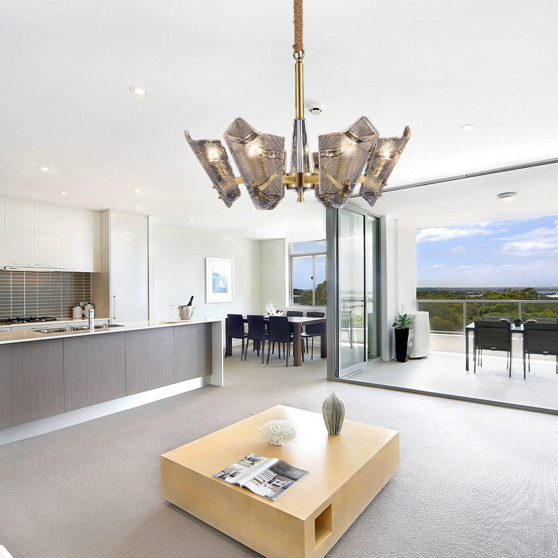 Luz de lámpara desplazada Luz Lighture Modern Clear Crystal 6 Heads Suspension Colgante para cocina