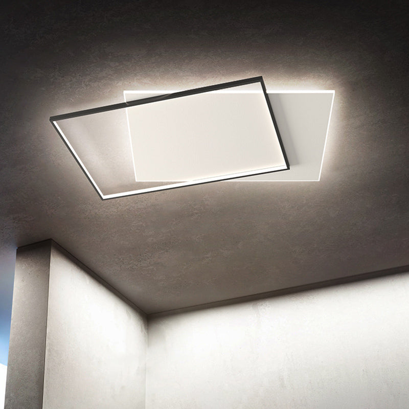 Squared Ceiling Flush Mount Light Modern Acrylic Bedroom LED Flush-Mount Light Fixture in Black-White