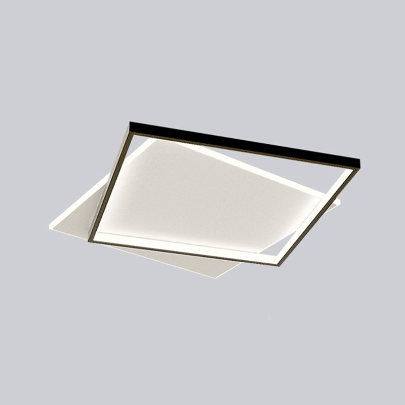 Squared Ceiling Flush Mount Light Modern Acrylic Bedroom LED Flush-Mount Light Fixture in Black-White