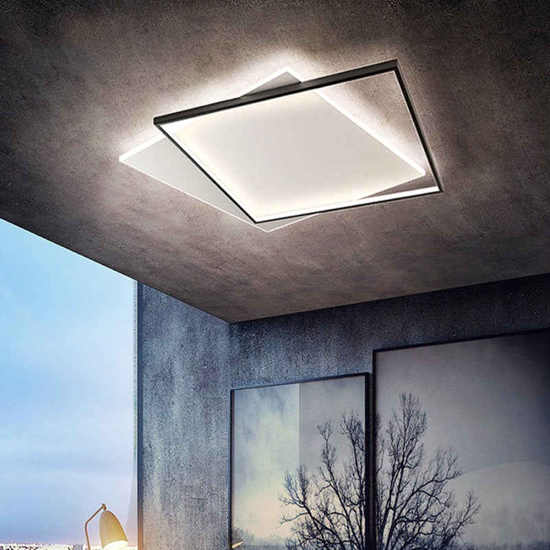 Squared Ceiling Flush Mount Light Modern Acrylic Bedroom LED Flush-Mount Light Fixture in Black-White