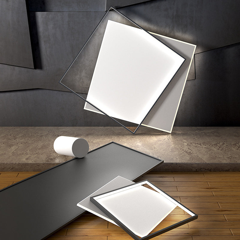 Squared Ceiling Flush Mount Light Modern Acrylic Bedroom LED Flush-Mount Light Fixture in Black-White