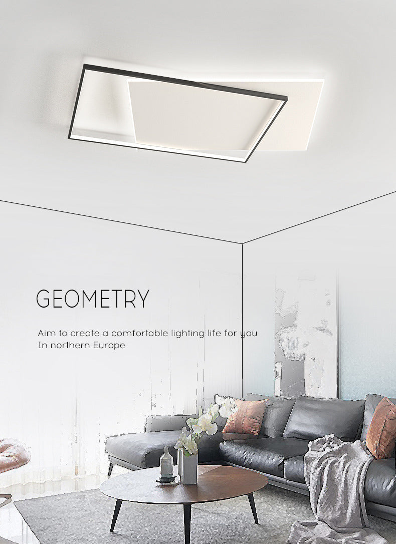 Squared Ceiling Flush Mount Light Modern Acrylic Bedroom LED Flush-Mount Light Fixture in Black-White