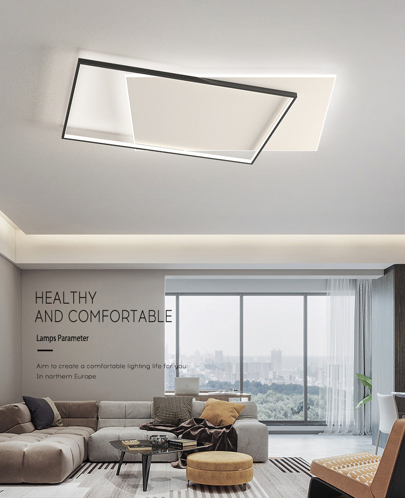 Squared Ceiling Flush Mount Light Modern Acrylic Bedroom LED Flush-Mount Light Fixture in Black-White