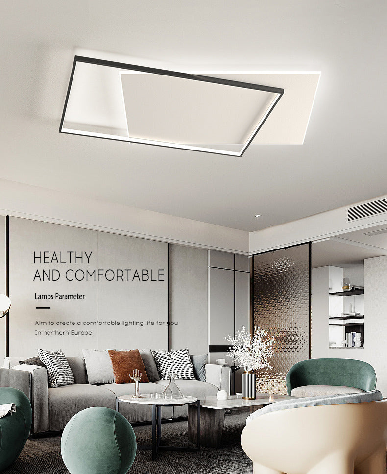 Squared Ceiling Flush Mount Light Modern Acrylic Bedroom LED Flush-Mount Light Fixture in Black-White
