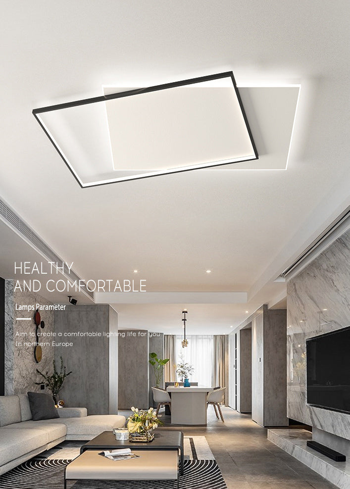Squared Ceiling Flush Mount Light Modern Acrylic Bedroom LED Flush-Mount Light Fixture in Black-White