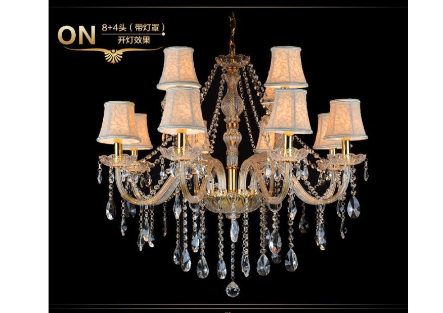 Armed Clear K9 Crystal Pendant Chandelier Rustic 6/8/10 Heads Beige Hanging Ceiling Light with Flared Fabric Shade