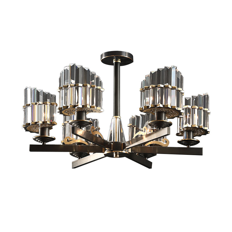 Modernismo Sputnik Luz colgante 3/6/8 Cabezas de la barra de cristal de tres lados Candelier en negro/latón